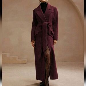 Women's Midi Length Belted Notched Collar Overcoat